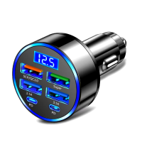 Швидка зарядка 12В / 24В вольтметр в прикурювач 4 USB + 2 Type-C PD QC3.0  швидка зарядка LED дисплей