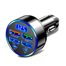Швидка зарядка 12В / 24В вольтметр в прикурювач 4 USB + 2 Type-C PD QC3.0  швидка зарядка LED дисплей