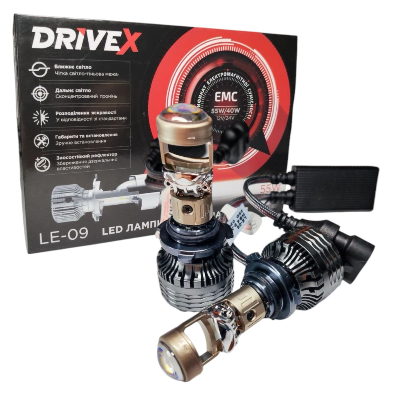 Автолампи міні LED лінзи HB3 9005 DriveX LE-09 50Вт 9-16В 6000K
