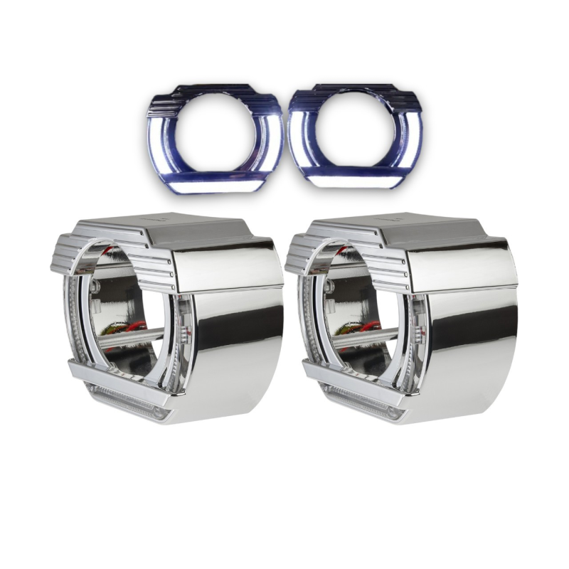 Маски для Bi-led лінз з ДХО хром S-58 2.5 дюйми Silver White Маски для Bi-led лінз з ДХО хром S-58 2.5 дюйми Silver White