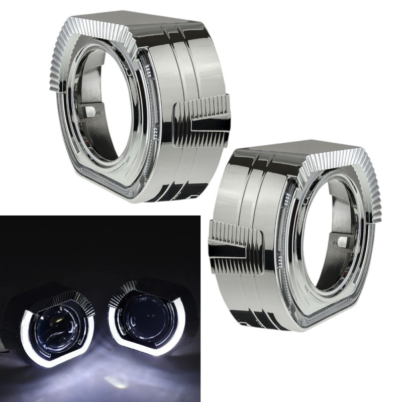 Комплект Маски S-50 для Bi-led лінз ДХО(DRL) хром 3.0 дюйми Silver White