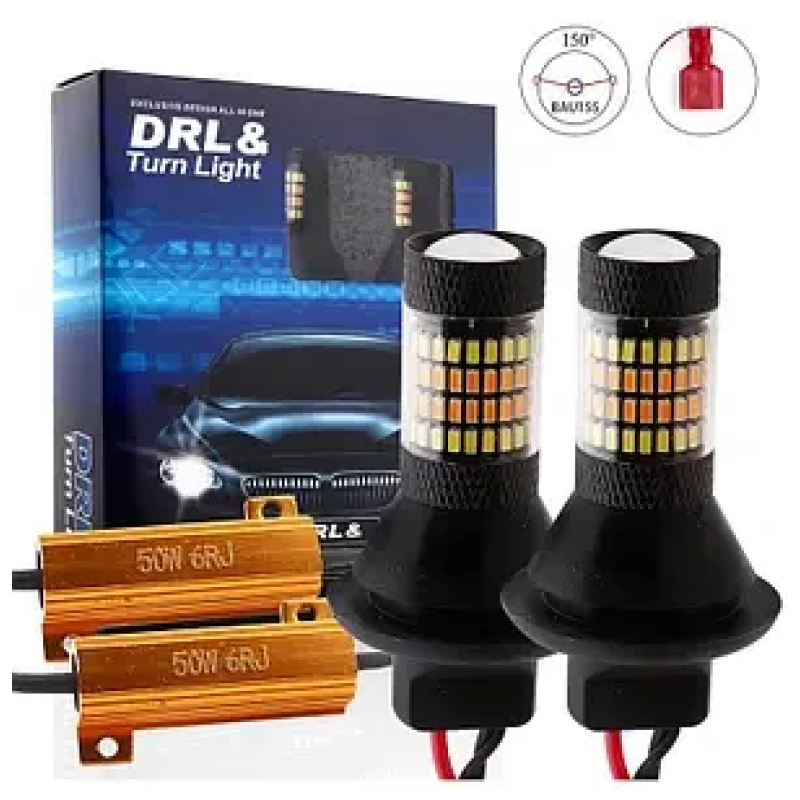 Комплект ламп LED ДХО поворот PY21W P21W W21W SMD4014 білий/жовтий 12V Комплект ламп LED ДХО поворот PY21W P21W W21W SMD4014 білий/жовтий 12V