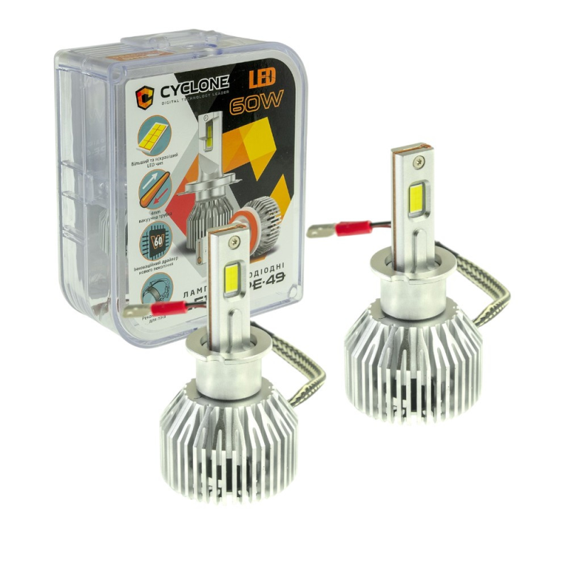 Автолампи Led H3 CYCLONE 6000K type 49 60W 17500Lm 9-16V Автолампи Led H3 CYCLONE 6000K type 49 60W 17500Lm 9-16V