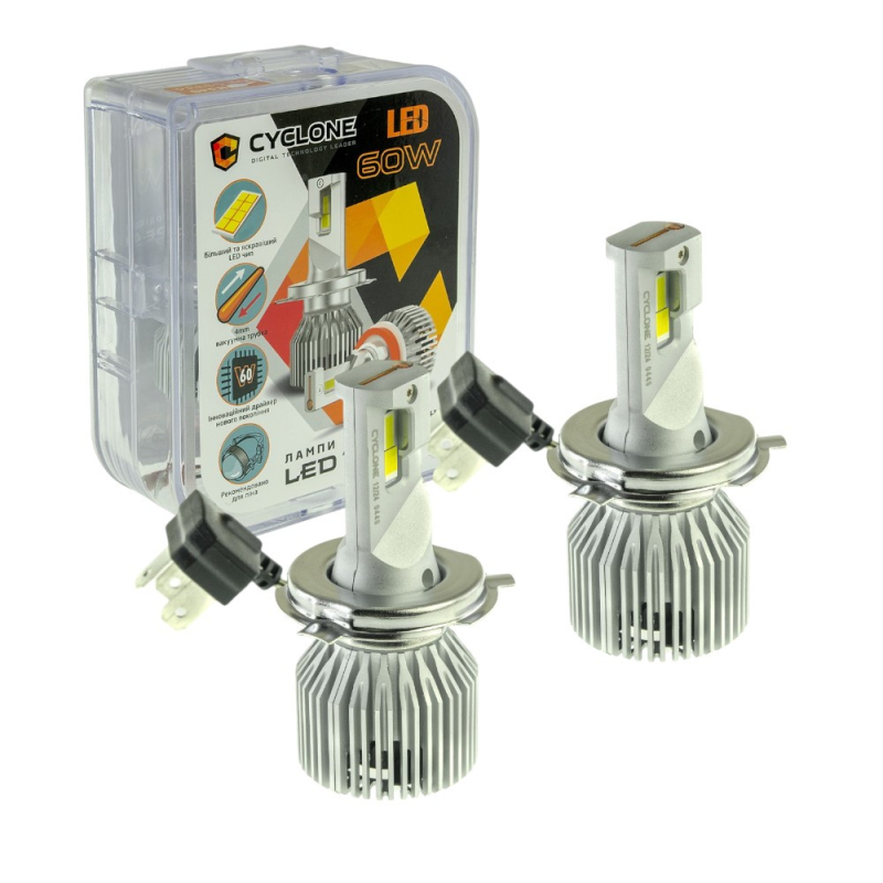 Автолампи Led H4 CYCLONE 6000K type 49 60W 17500Lm 9-16V