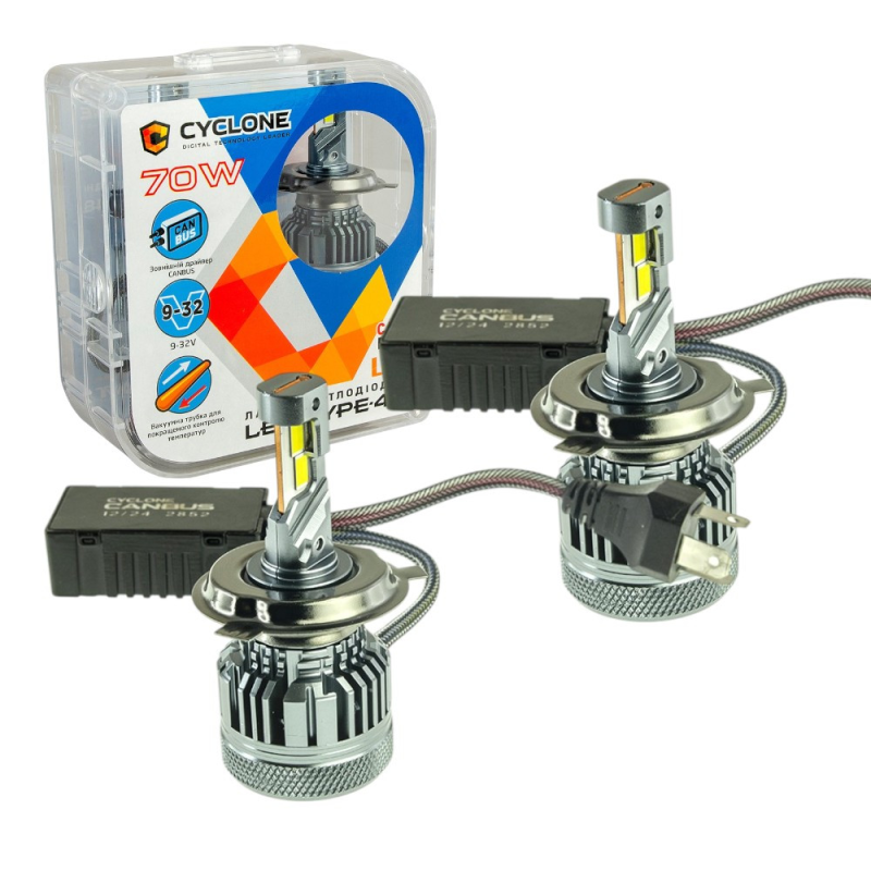 Автолампи Led H4 CYCLONE type 48 70W 5500K 18000Lm 9-32V Автолампи Led H4 CYCLONE type 48 70W 5500K 18000Lm 9-32V