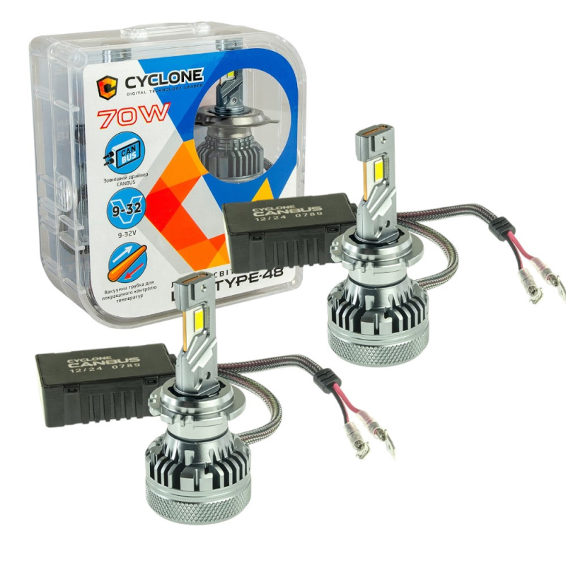 Автолампи Led D2S CYCLONE type 48 70W 5500K 18000Lm 9-32V Автолампи Led D2S CYCLONE type 48 70W 5500K 18000Lm 9-32V